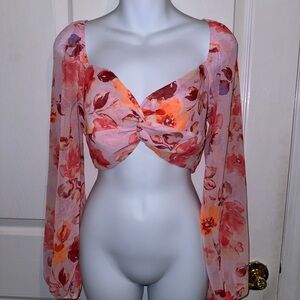 Windsor Flowy Floral Twist Front Women Long Sleeve Top